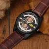 Armbandsur 2023 Men's Three Eyed Leather Quartz Watch Clothing Accessories Casual Relojes