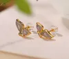 Stud Earrings S925 Sterling Silver Gold-plated Natural Hetian Purple Jade Butterfly Small And Exquisite Female Style