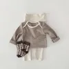 Kleidungssets Mode gestreifte Babys Cap Herbst Born Baby Cothes Set 2023 Pyjama Home Anzug für Mädchen Jungen