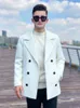 Men S Jackets Trench Wol Coat Dubbele borsten Korte verdikte voering Nekbescherming Warm houden Blauw 230814