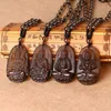 Anhänger Halsketten Amitabha Halskette Schwarz Obsidian Citrine Amethyst geschnitzte Buddha Lucky Amulett für Frauen Männer Kragen Schmuck Geschenk