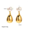 Kolczyki Dangle Minar ins Fashion Imitation Pearl Water For Women 18K Real Gold Gold Mosiężne Wisijanie Biżuteria