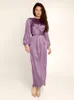 Ubranie etniczne Eid Mubarek Shiny jedwabisty Abaya Dubai Satin Hidżab muzułmańska sukienka Islamska sukienki dla kobiet Oman Vestidos F2751