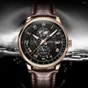 Armbandsur JSDUN 2023 Business Men's Sports Mechanical Watch Moon Fas Leather Luxury Automatic Waterproof Montre Homme 8909