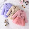 Girl's Dresses Children Dresses Spring Autumn Collar Kids Clothes Fashion Baby Girls Clothing Tulle Patchwork Dress with Belt R230815