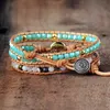 Charm Bracelets Top Quality Women Bracelets Natural Opal Stone 3 Rows Leather Wrap Bracelet Fancy Femme Boho Bracelets Dropship 230814