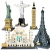 Diecast Model City Architecture Big Ben Eiffel Tower Paris Famamos famosos prédio de tijolos Liberty America Taj Mahal Construction Toy Villa 230815