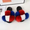 Slippers Slippers Ball Fox Fur Women Summer Slides Fashion Fur Home Slippers Real Fur Flip Flops Women Fluffy Pom Ladies Sandals X230519