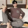 Herren Nachtwäsche Baumwolle Pijama Koreanische Mode Loungewear Hombre Langarm Sleeping Tops Hosen Nachtwege Männliche Haus Clo Clo