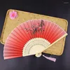 Figuras decorativas Ventilador plegable de bambú de seda Antigüedad japonesa Hommasta con borlas elegantes para espectáculo de escenario