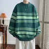 Camisolas masculinos blocos de cores masculinas listradas suéteres coreanos machos machos malha de malha de malha vintage y2k roupas de hip hop knitwear m-2xl 230814