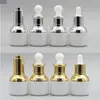 30ML Vuoto Ricaricabile di Lusso Bottiglia di Vetro Bianco Perla Olio Essenziale Cosmetici Vaso Contenitore Fiala con Pipetta di Vetro Contagocce Qpnjm