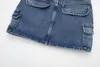 Saias Mulheres 2023 Moda Chic Summer Summer Vintage Sexy Blue Short Pocket Decorate Worker Instalar Jean Mini Skirt feminino