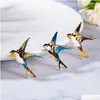 Pendant Necklaces Fashion Flying Llow Necklace Cute Blue Enamel Bird Brooch Bridal Party Anniversary Mothers Day Gift Jewelry Drop Del Dhzdh