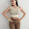 2023New Yoga Outfit Sömlös randig skörd Topp Kvinnors Sport Bh One-Piece Lingerie Push Up Bras för underklädertråd Free Bralette Gym Tubs Original Original