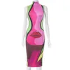 Vestidos informales Ropa de verano ropa de calle Mujer Midi Fashion Beach Sundress Sexy sin mangas labios con estampado Long Slim