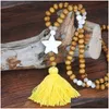 Pendant Necklaces Womens Boheimian Fashion Long Chain Wood Beads Tassel Necklace Butterfly Heart Star Cross Turquoise Stone Bead Jewel Dhjtg