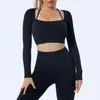 Camicie attive senza soluzione di saldatura a costine a costine appendetta per palestra secca rapida donna fitness a maniche lunghe camicia da yoga sport top addestra