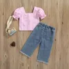 Conjuntos de roupas 2pcs criança bebê menina verão conjunto de manga curta listrado camisa rosa calças jeans 1-6years