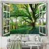 Tapestries Fenster Woods View Tapissery Wall Hanging Decke Hippie Style Wohnzimmer Dekor R230815