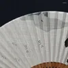 装飾的な置物手描き布ファン夏の男性竹ファン22cm中国の綿とリネン生地紳士折りたたみアバニコスパラボーダ