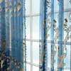 Curtain Blue luxury embroidery tulle Curtains for living room bedroom window gold floral curtain sheers home decor R230815