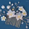 Haarclips 3 pc's/set trendy handgemaakte tiara bruiloftskam bloem bruids haarspelden parel strass accessoires sieraden