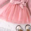 Meisjesjurken Kinderjurken Lente Herfst Kraag Kinderkleding Mode Baby Meisjeskleding Tule Patchwork Jurk met riem