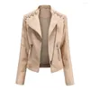 Giacca autunnale in pelle femminile Slimd-down Collar Short PU Coat PU Women Zipper Motorcycle Jackets Outwear