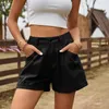Kvinnors shorts sommar mångsidig avslappnad fast färg elastisk midja fickficka denim hudvård kort de muje