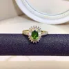 Clusterringen oogverblindende zilveren diopside ring voor bruiloft 0.7CT 5mm 7 mm natuurlijk chroom 925 met 18k geelgouden plating