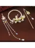 Decorative Figurines Yj Fairy Hair Ring Hairpin Set Tassel Back Fixer Glazed Flower Headdress For Han Chinese Clothing