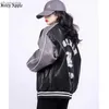 Juciy Apple Black Bomber Woman Giacca varsity Fashion Manica lunga American Vintage Racing Car Giacca in pelle ricamata CAPPORE HKD230815