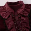 Men's Dress Shirts Vintage Velvet Ruffle Medieval Victorian Blouse Long Sleeve Wine Red Lace Trim Steampunk Vampire Halloween Costume