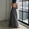 Sukienki swobodne Kuzuwata francuski styl elegancki wygodny szatę femme seksowna bez pleców pasek kraciasty
