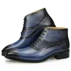 ブーツ本物の革の靴の男性S足首ビジネス男性青と黒の基本的なブーツレース男性用工場ドロップ230815