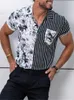 メンズカジュアルシャツの夏のストライプステッチプリントプリント半袖シャツのソリッドカラー男性のためのゆるいビジネス