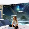 Tapisserier Spaceship Tapestry Wall Hanging Interstellar Sci-Fi Printing Hippie Dormitory Study Bakgrundsdekor R230815