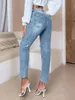 Frauen Jeans rissen Details Mama High Taille für Frauen modische Lose Jeans Weitbein Hosen lässige weibliche Hosen