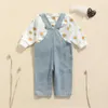 Kleidungssets für Kleinkinder, Kinder, Babys, Mädchen, lange Ärmel, Hosenträger, Jeans, Sonnendruck, verstellbare Länge, Taschendekoration, Frühlingskleidung