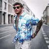 Men's Casual Shirts 2023 Top Tree Leaf Print Pattern Lap Lauted Single -breasted Hawaiian Short -sleeved Shirt Street Clothing