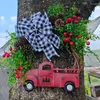 Dekoratif Çiçekler Noel Çelenk Rustik Çiftlik Kırmızı Kamyon Tatil Çelenk ön kapı dekorasyon için bowknot ile