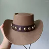 Berets Pu Leather Western Style Cowboy Hat Men's Gentleman Godfather Unisex Panama Jazz