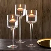 Clear Glasseam Long Stem Glass Crystal Tealight Floating Tall Candle Holders 3 Storlek Set Table Centerpiece For Wedding Home Decor GCJSI