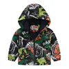 Giackets Boy's Giacca da Spring Autumn's Children's Abbigliamento per bambini Cartoon Dinosauro Cappellata con cappuccio per vento 230814