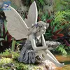 Trädgårdsdekorationer som sitter älva som håller fågelmatningsskålstaty harts blomma skulptur landskap hem gård dekor skulpturer