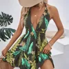 Casual Dresses For Women's Summer Sexy Deep V Neck Print Fashion Backless Lace Up Beach Holiday Party Female Slip Sundress