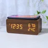 Desk Table Clocks Digital Clock Wooden Alarm Wireless Charging for Bedroom LED Display Thermometer Humidity 230815