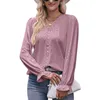 Frauenblusen eleganter Spitze hohl aus Frauen Bluse Mode modische Farbe V-Ausschnitt Langarm Temperament Büro Kausaler Arbeit Lady Dame