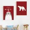 Vier Merry Christmas Posters Red Winter Christmas Tree Canvas Painting Art Print Nordic Wall Picture Living Room Kids slaapkamer Decor WO6